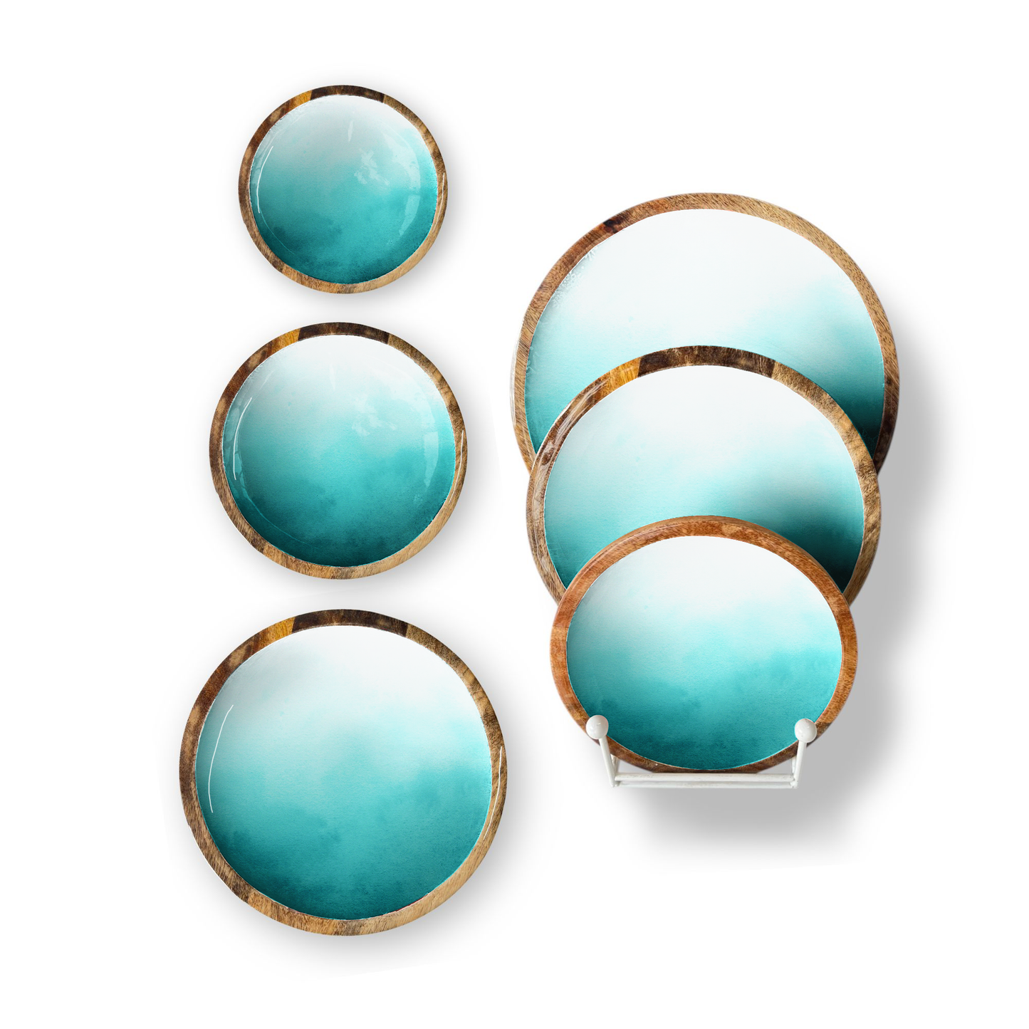 Aqua Ombre Set of 3 Decorative Round Trays