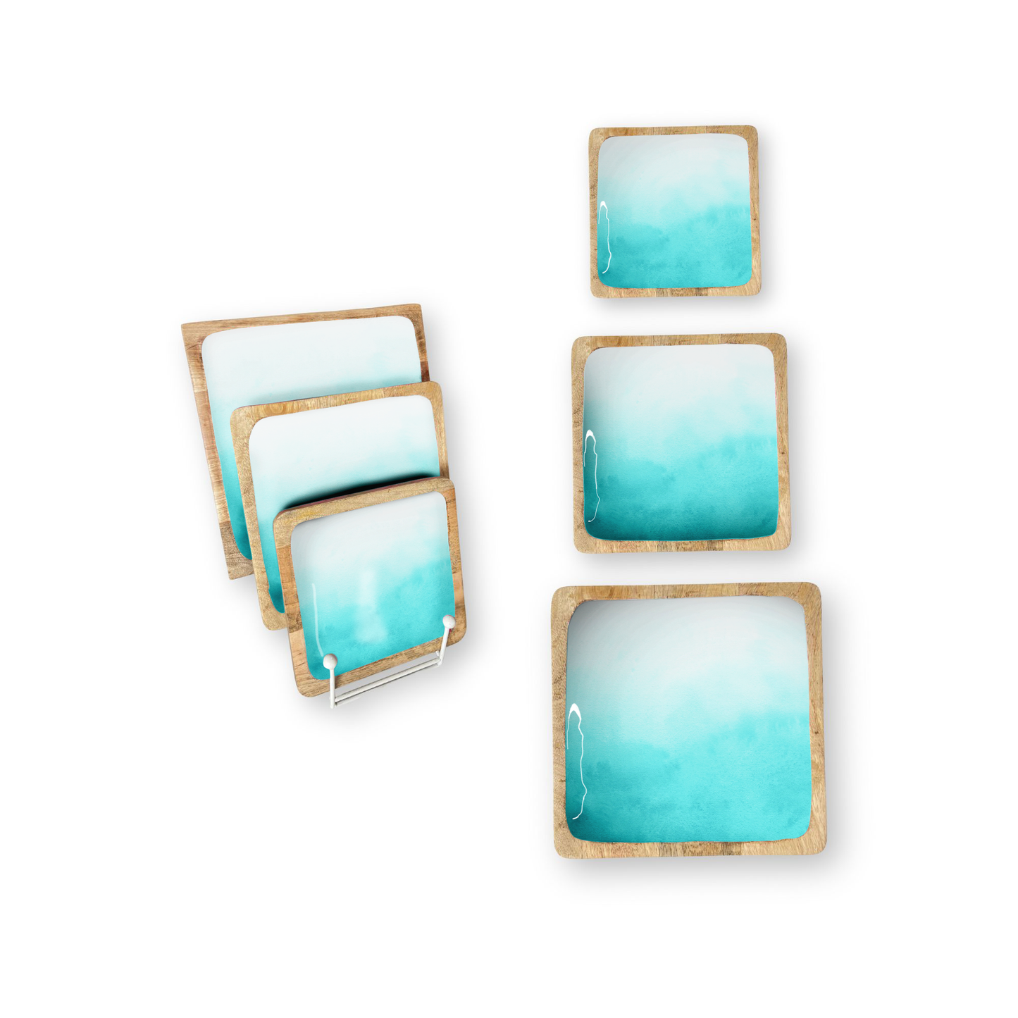 Aqua Ombre Set of 3 Decorative Square Trays