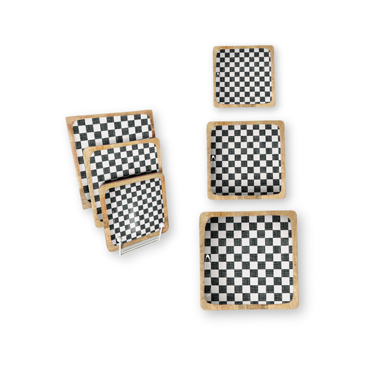 Black Check Set of 3 Decorative Square Trays