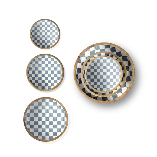 Blue Check Set of 3 Decorative Bowls