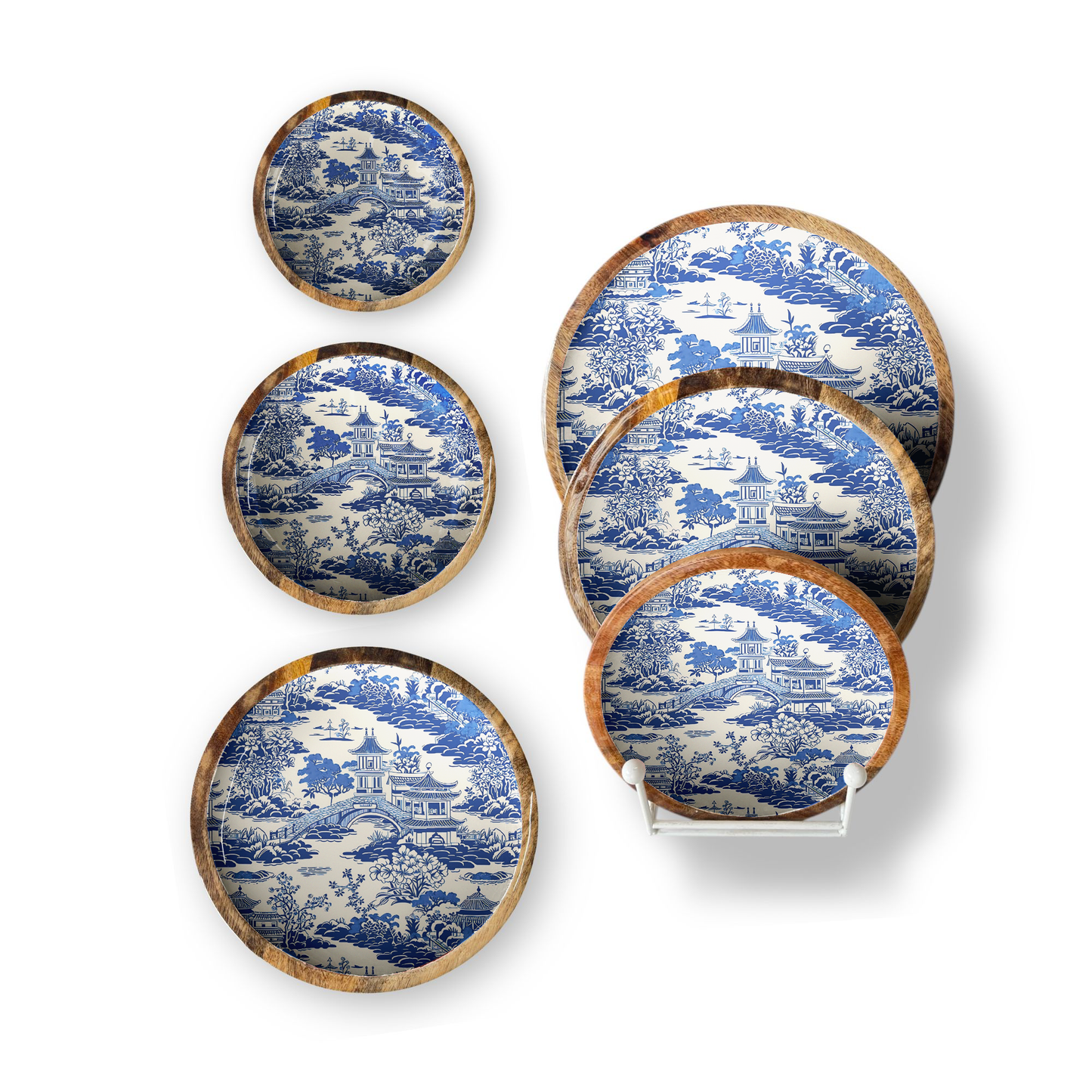 Blue Chino Set of 3 Decorative Round Trays