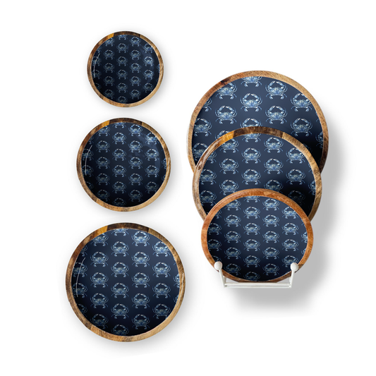 Blue Crab Set of 3 Decorative Round Trays