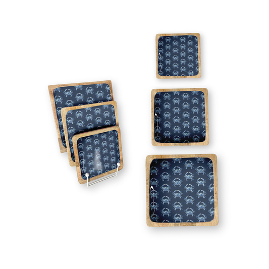 Blue Crab Set of 3 Decorative Square Trays