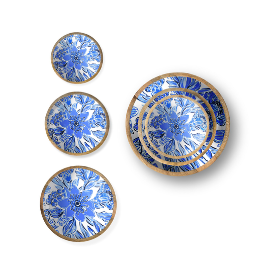 Blue Floral Set of 3 Decorative Bowls