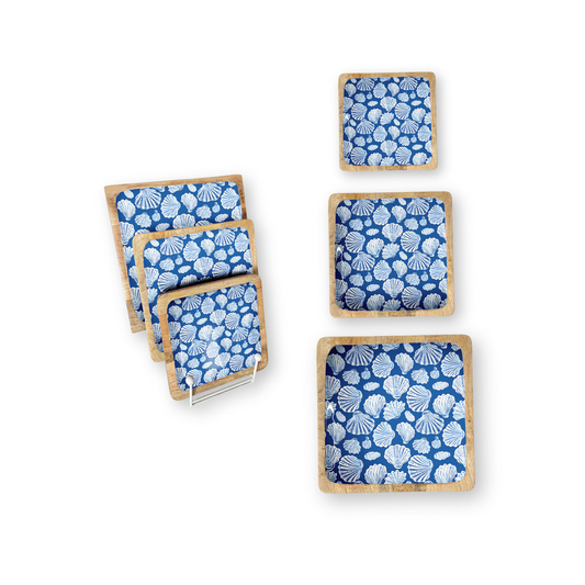 Blue Shell Set of 3 Decorative Square Trays