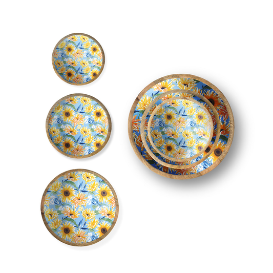 Blue Sunflower Set of 3 Decorative Bowls