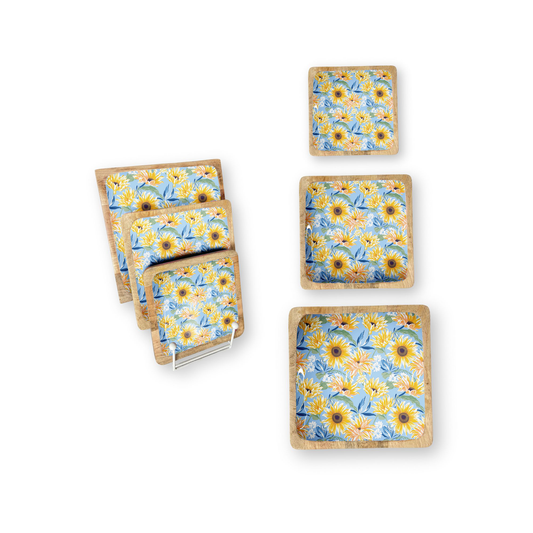 Blue Sunflower Set of 3 Decorative Square Trays