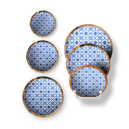 Blue Tile Set of 3 Decorative Round Trays
