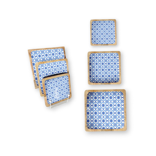 Blue Tile Set of 3 Decorative Square Trays