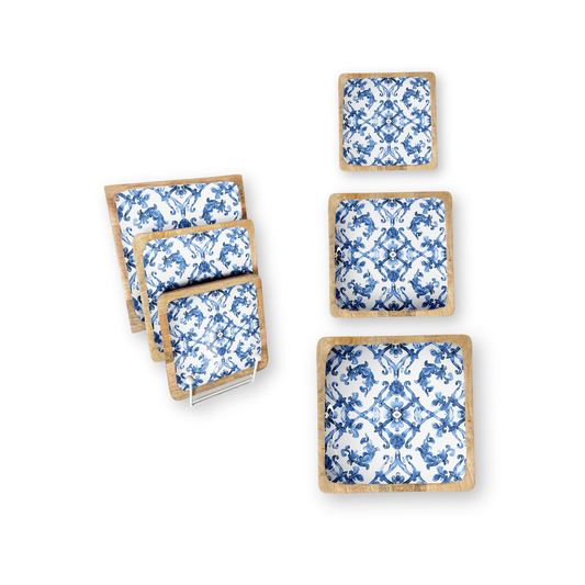 Blue Watercolor Set of 3 Decorative Square Trays