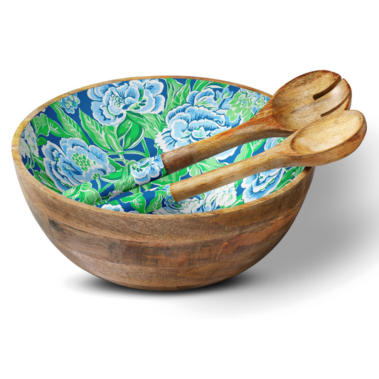 Blue and Green Floral 12" Decorative Bowl