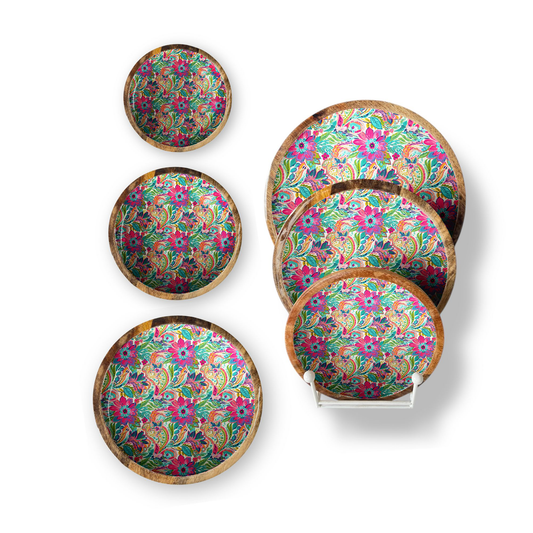 Bright Paisley Set of 3 Decorative Round Trays
