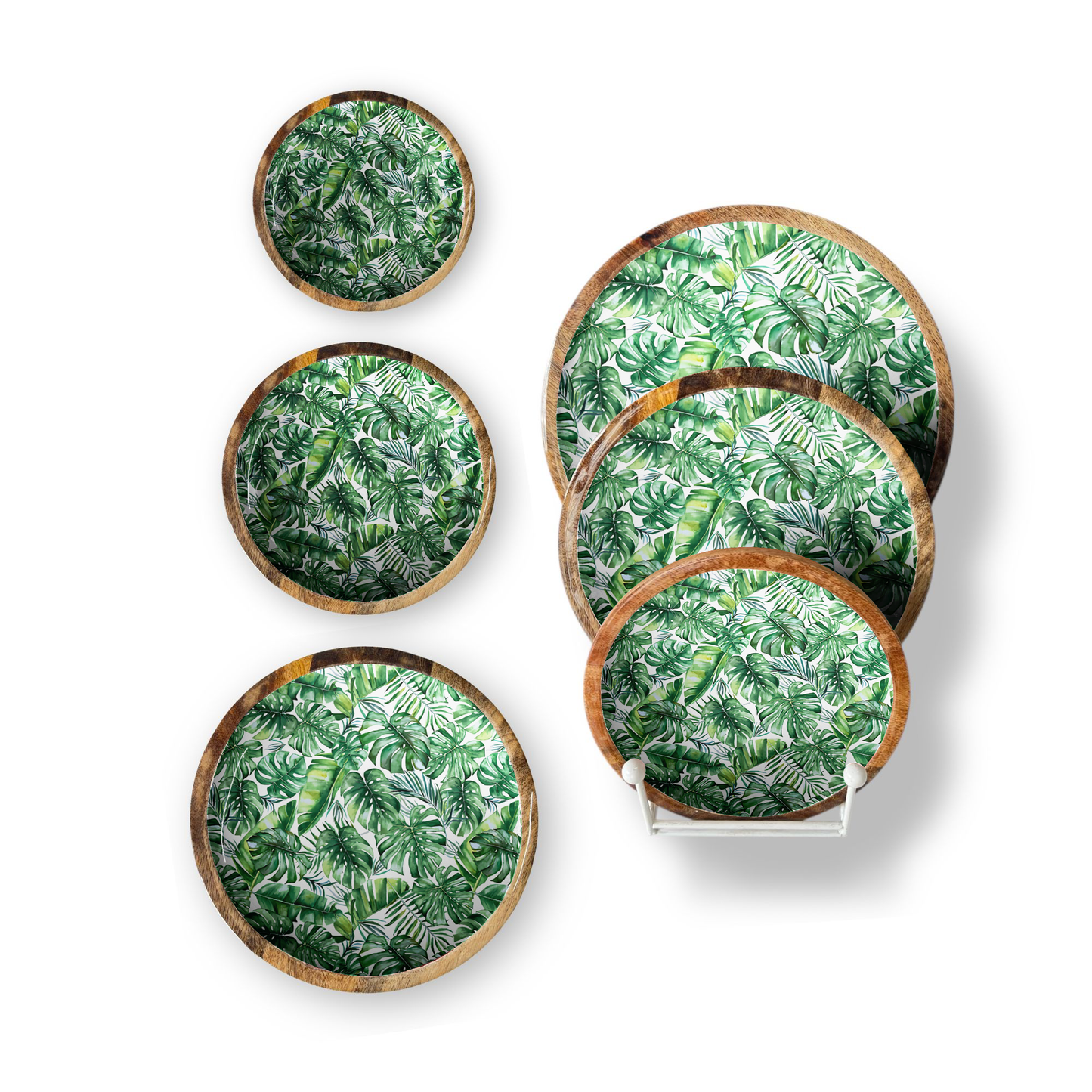 Green Palm Set of 3 Decorative Round Trays