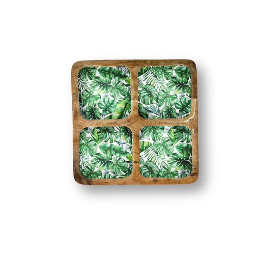 Green Palm Decorative Tray with 4 Compartments