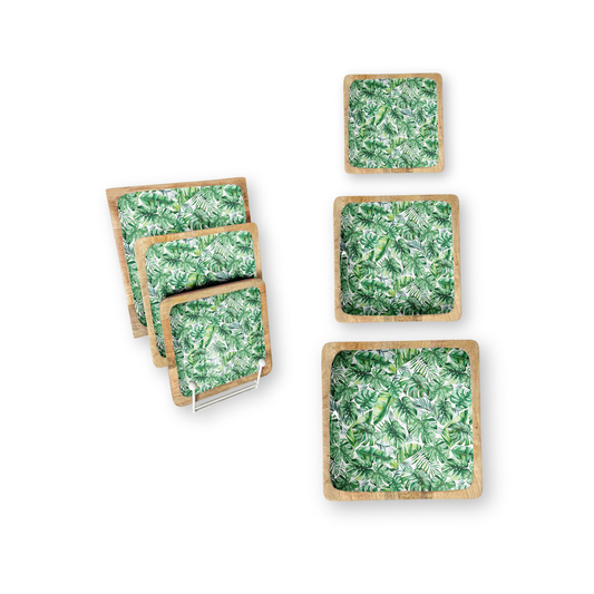 Green Palm Set of 3 Decorative Square Trays