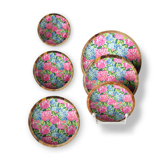 Hydrangeas Set of 3 Decorative Round Trays