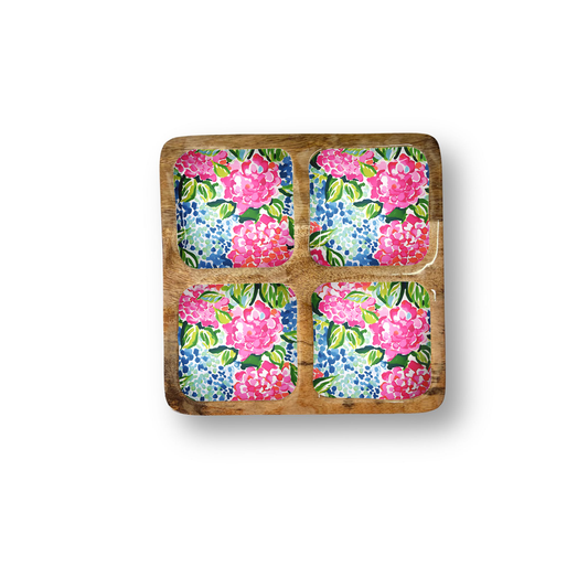 Hydrangeas Decorative Tray with 4 Compartments