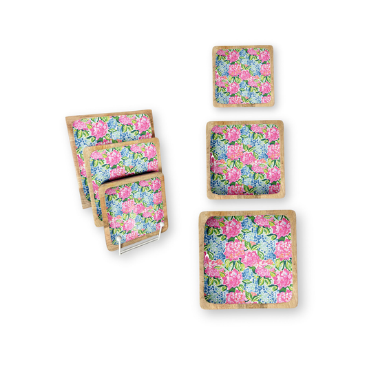 Hydrangeas Set of 3 Decorative Square Trays