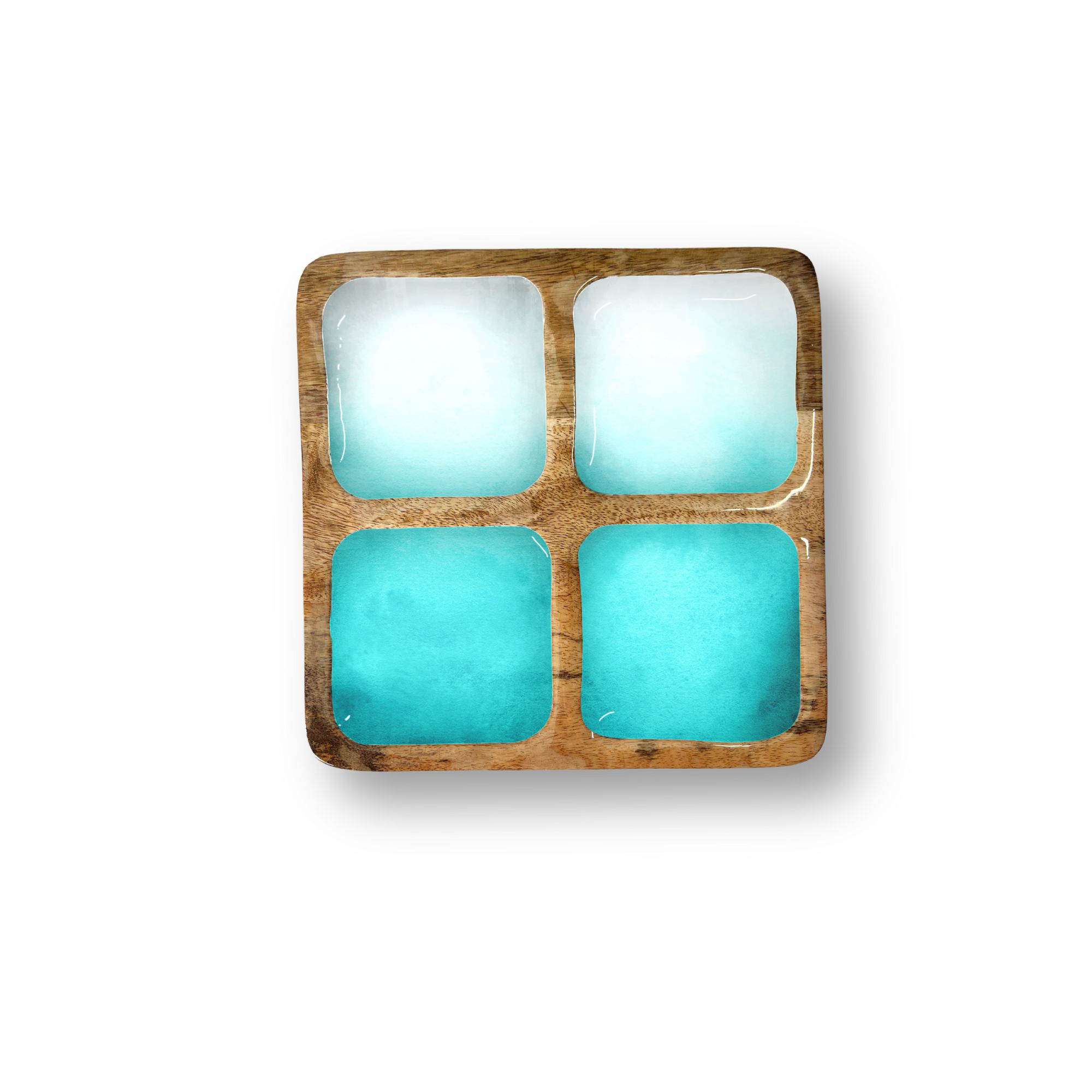 Aqua Ombre Decorative Tray with 4 Compartments