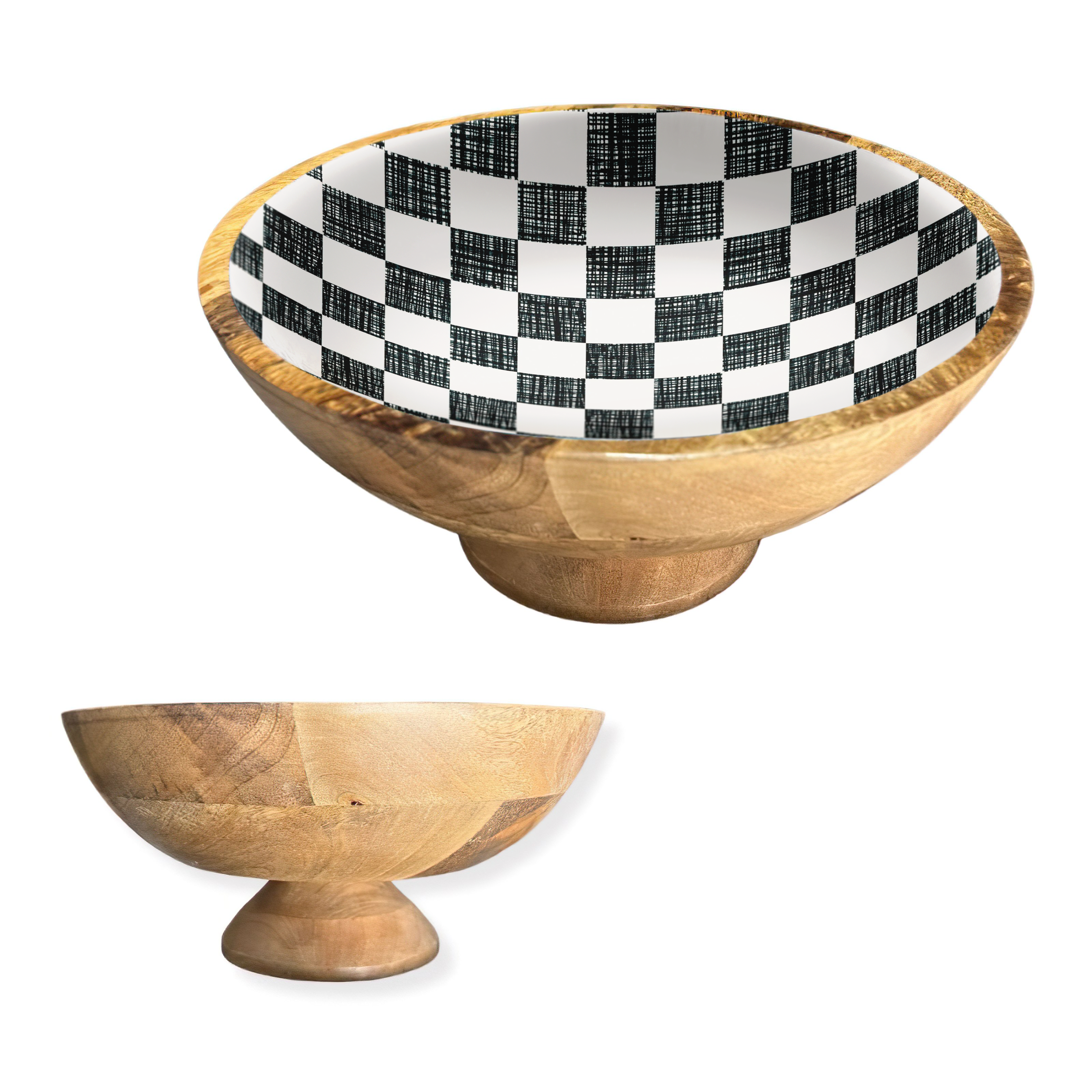 Black Check 12" Decorative Pedestal Bowl