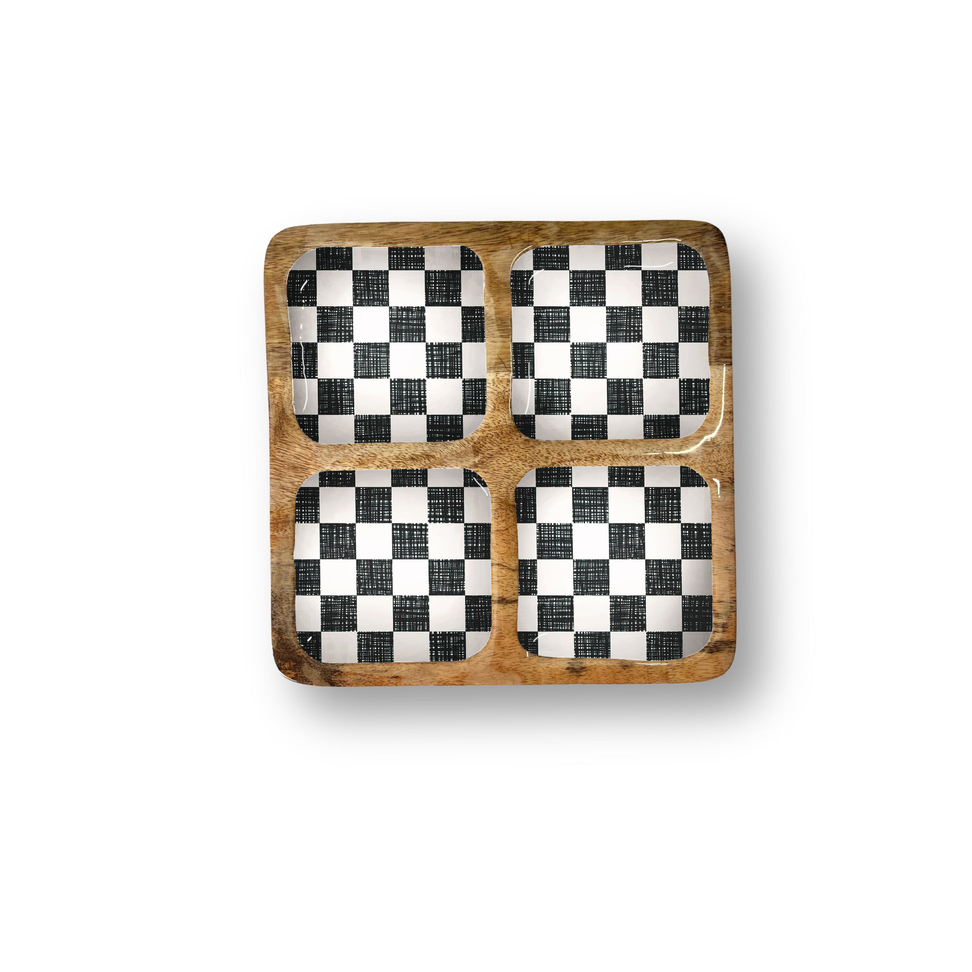 Black Check Decorative Tray with 4 Compartments