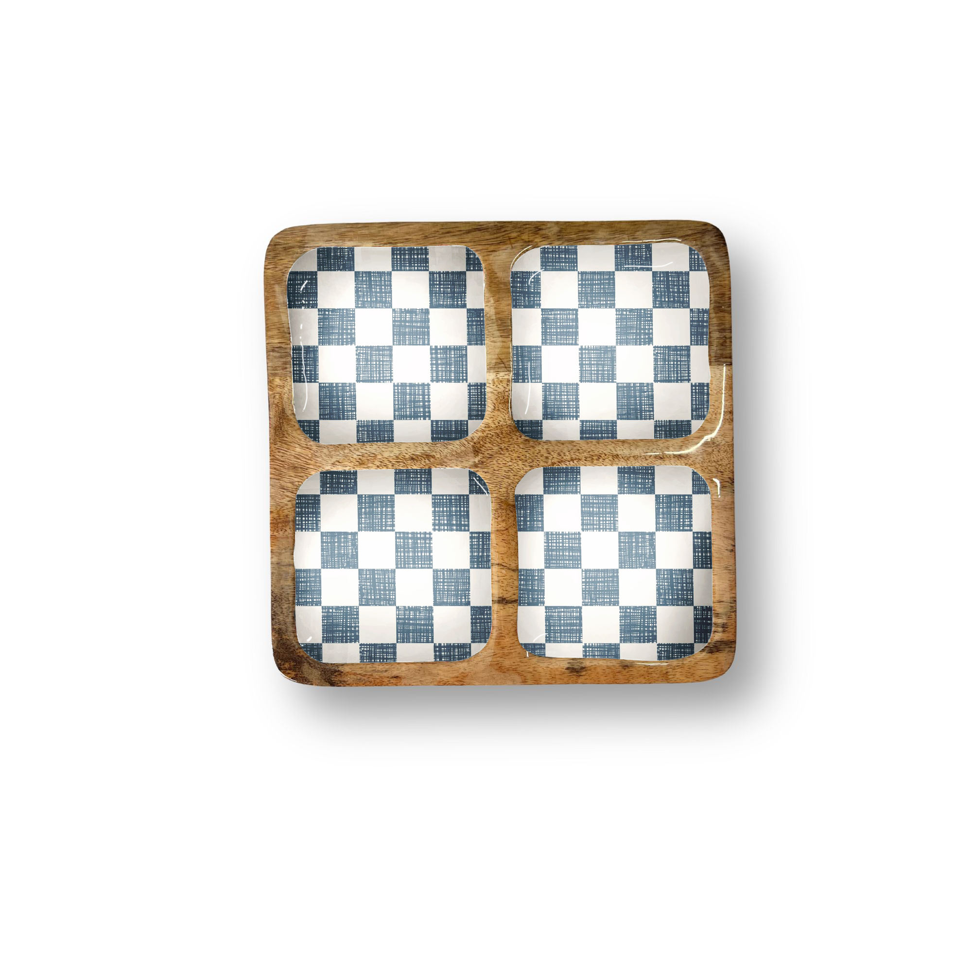 Blue Check Decorative Tray with 4 Compartments