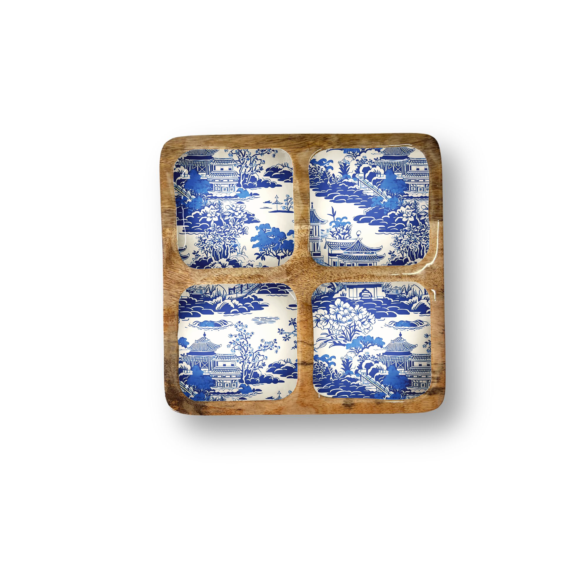 Blue Chino Decorative Tray with 4 Compartments