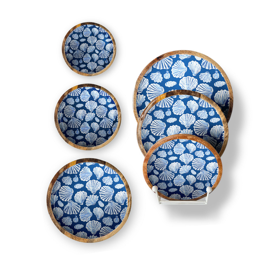 Blue Shell Set of 3 Decorative Round Trays