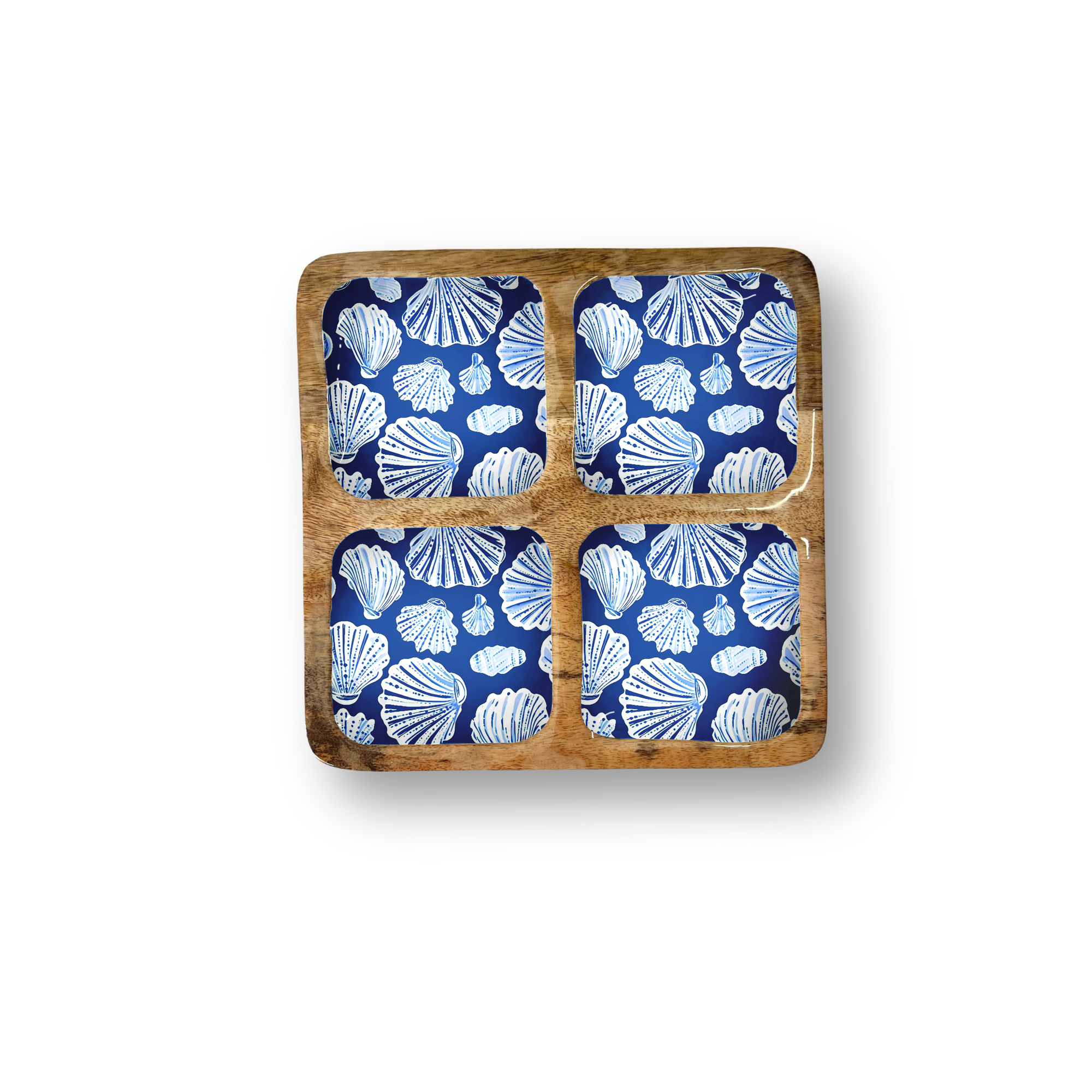 Blue Shell Decorative Tray with 4 Compartments