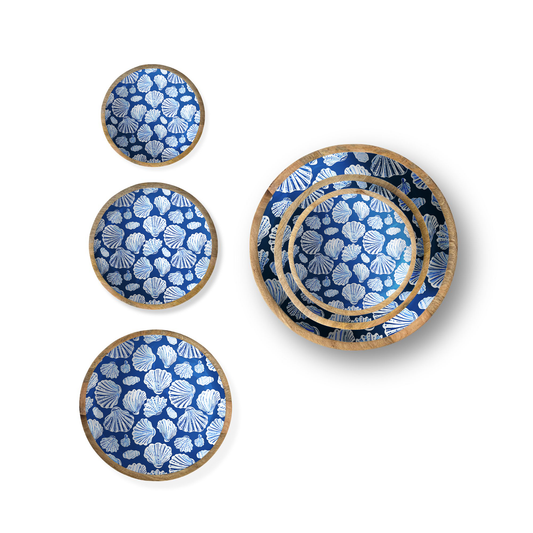 Blue Shell Set of 3 Decorative Bowls