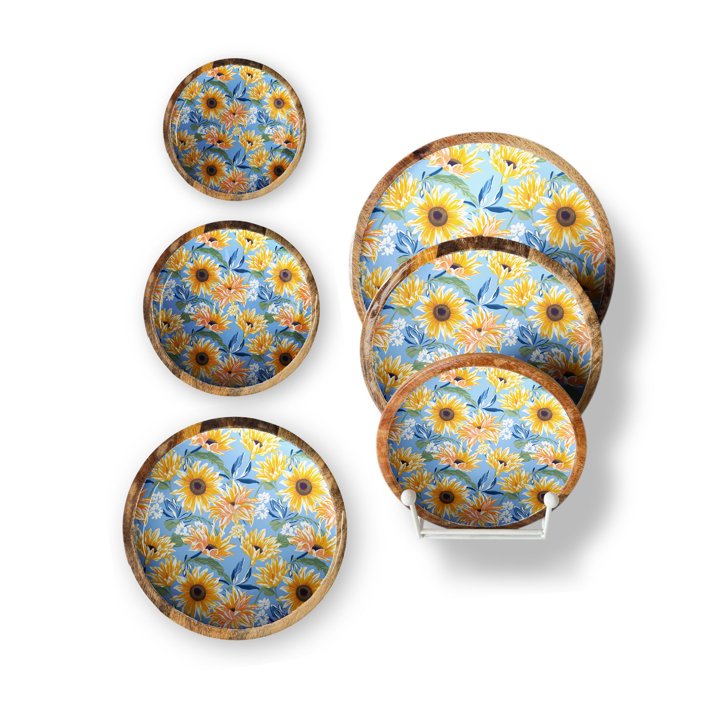 Blue Sunflower Set of 3 Decorative Round