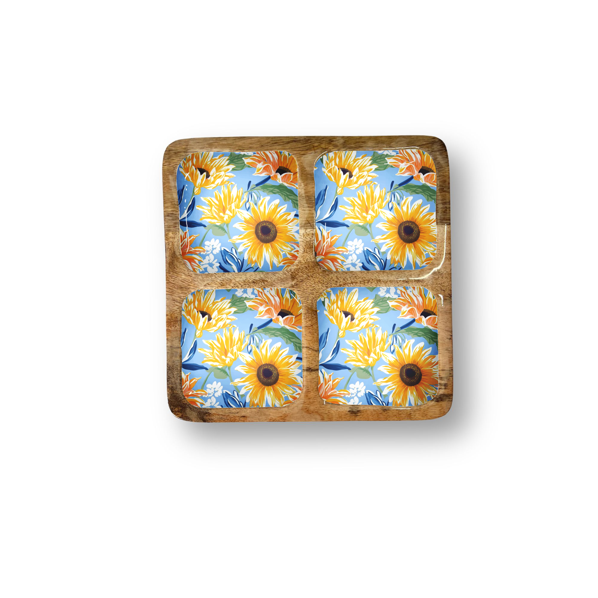 Blue Sunflower Decorative Tray with 4 Compartments