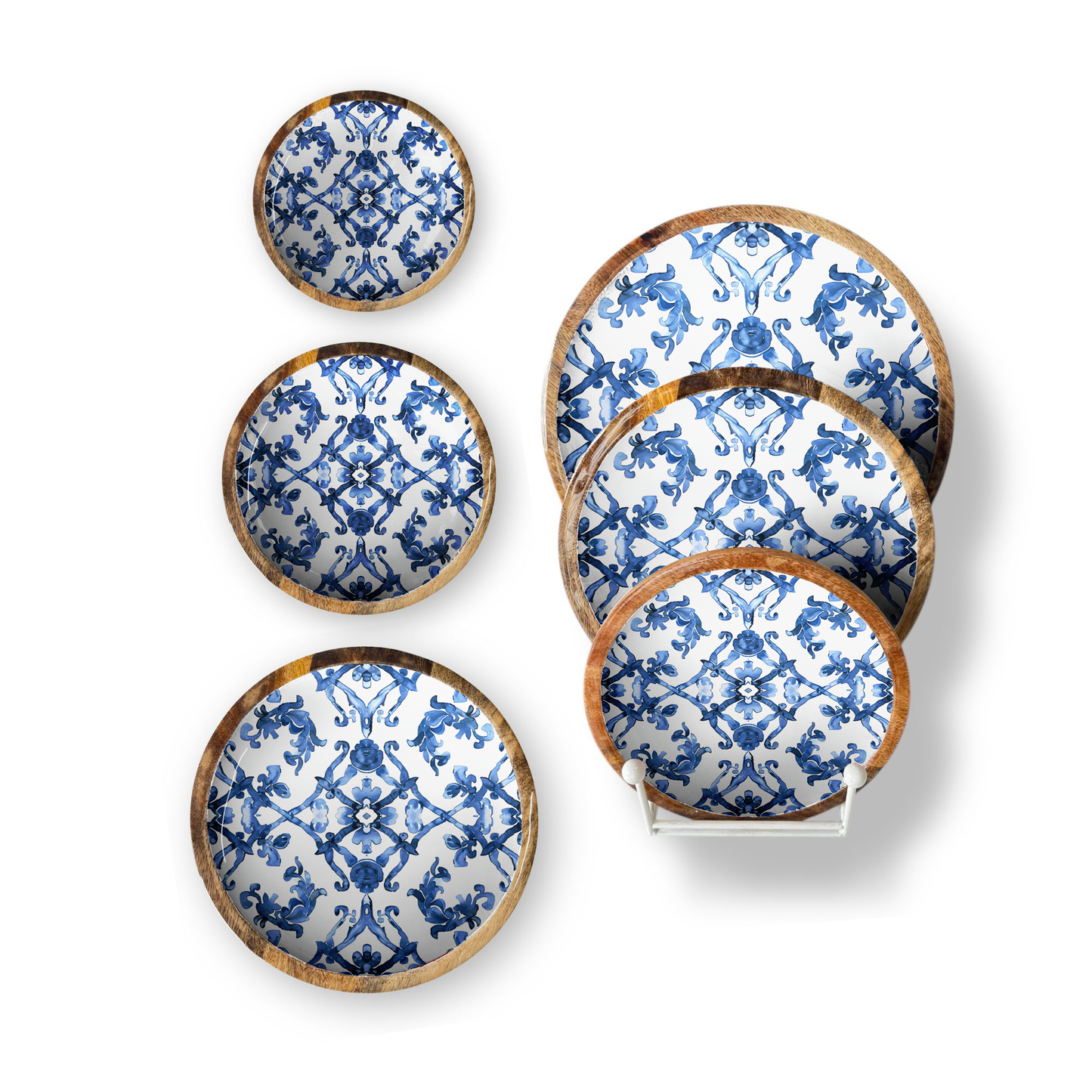 Blue Watercolor Set of 3 Decorative Round Trays