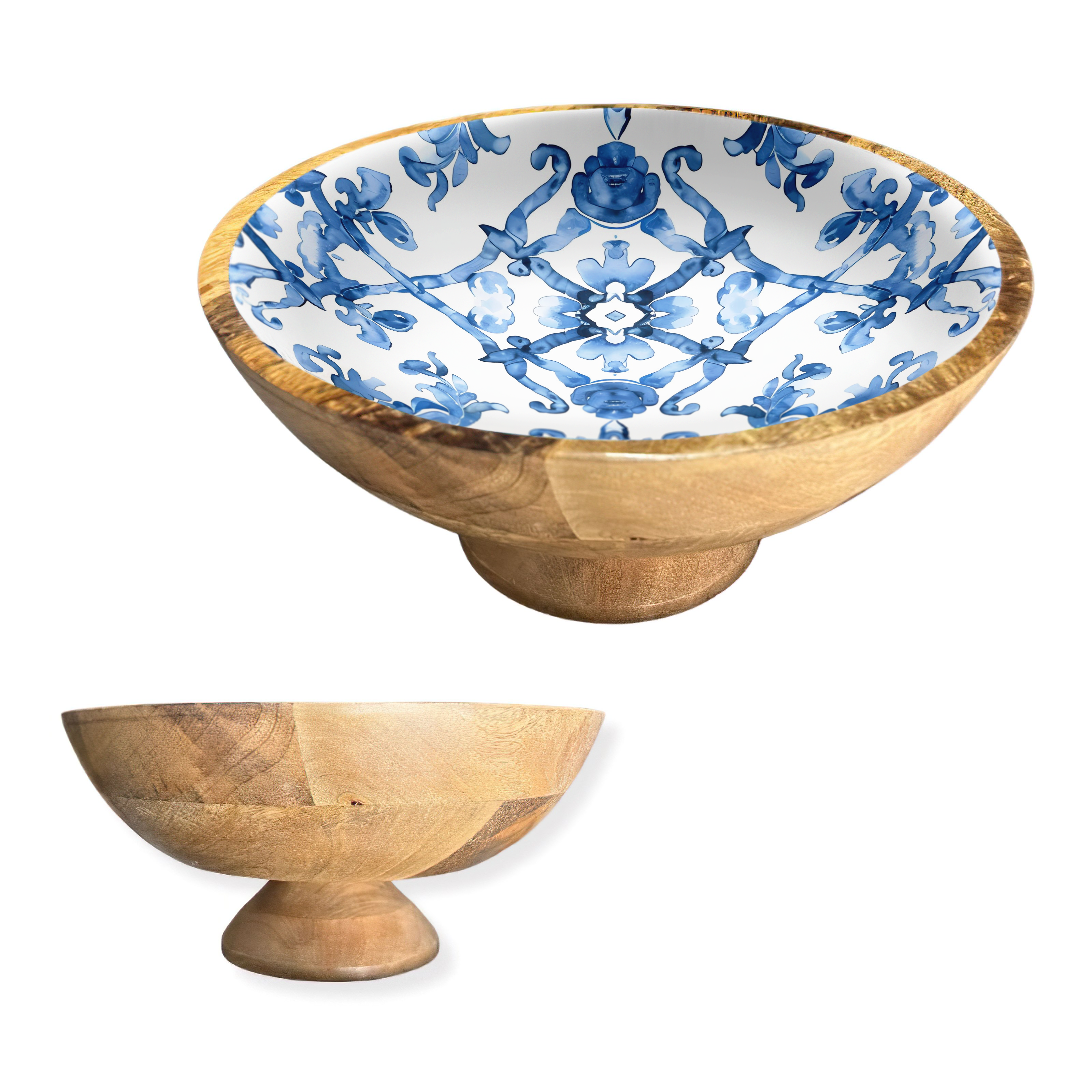Blue Watercolor 12" Decorative Pedestal Bowl