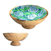 Blue and Green Floral 12" Decorative Pedestal Bowl