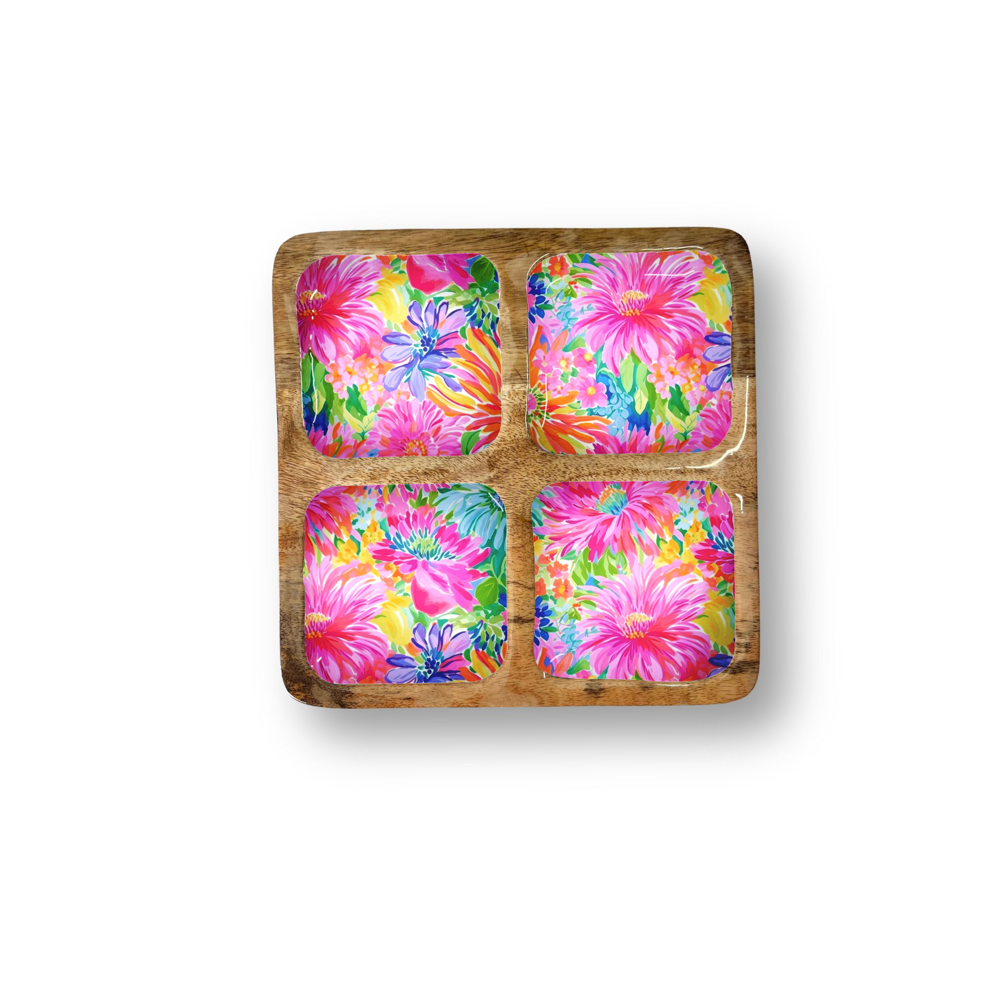 Bright Floral Decorative Tray with 4 Compartments