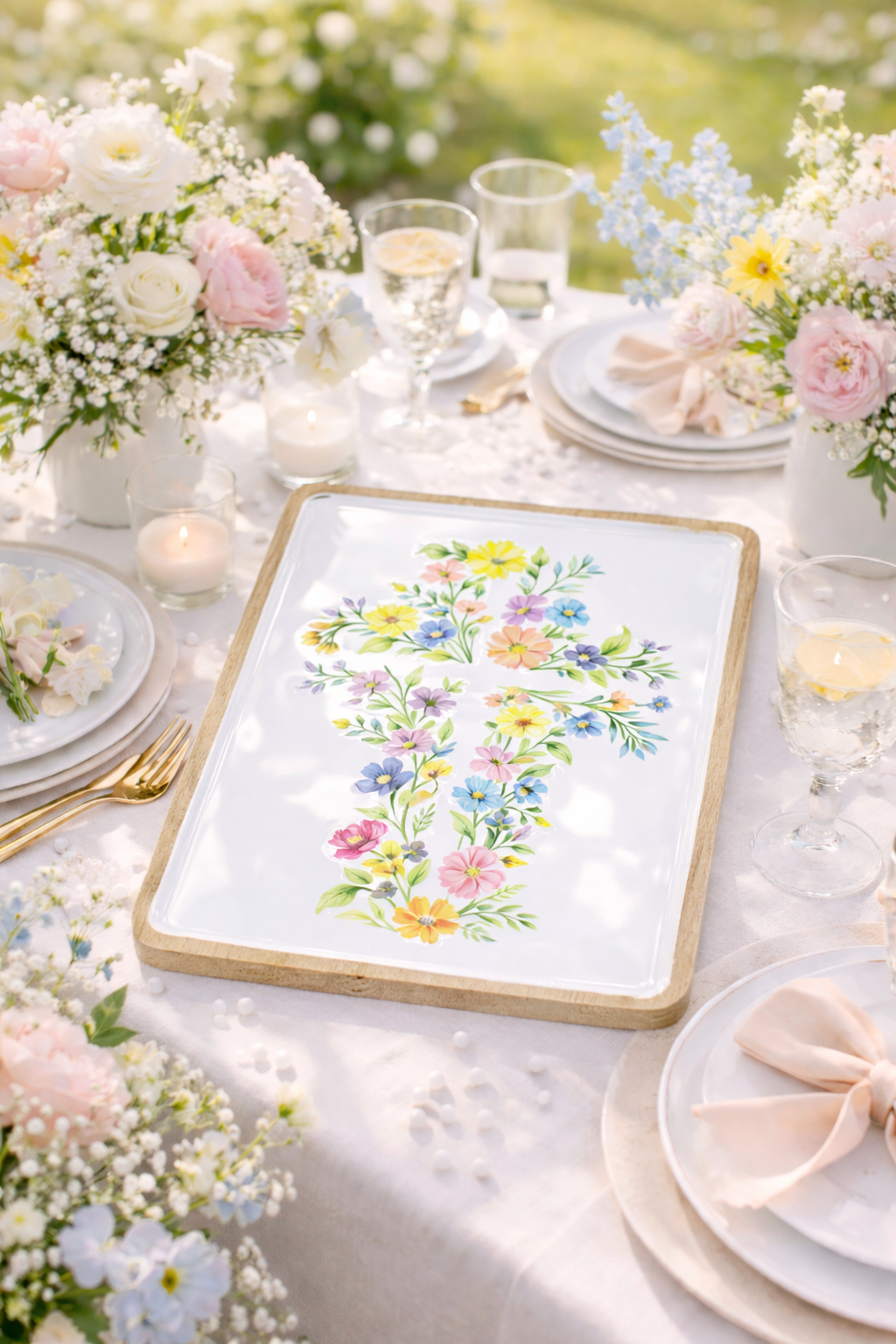 Floral Cross 13"x 10" Tray