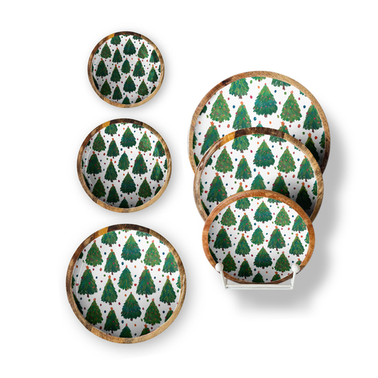 Fun Christmas Tree Set of 3 Decorative Round Trays