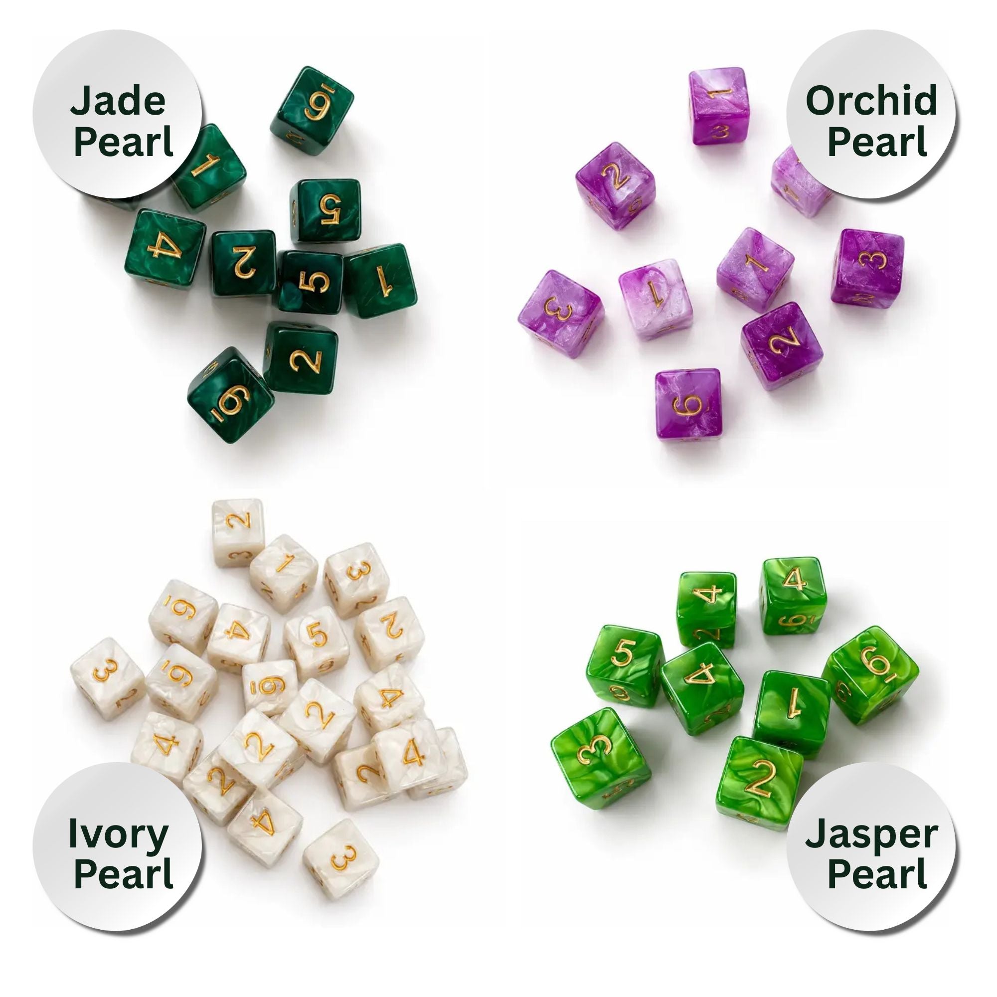 Pearlized Acrylic Mahjong Dice Set – Metallic Gold Numbering, Specialty Game Accessories